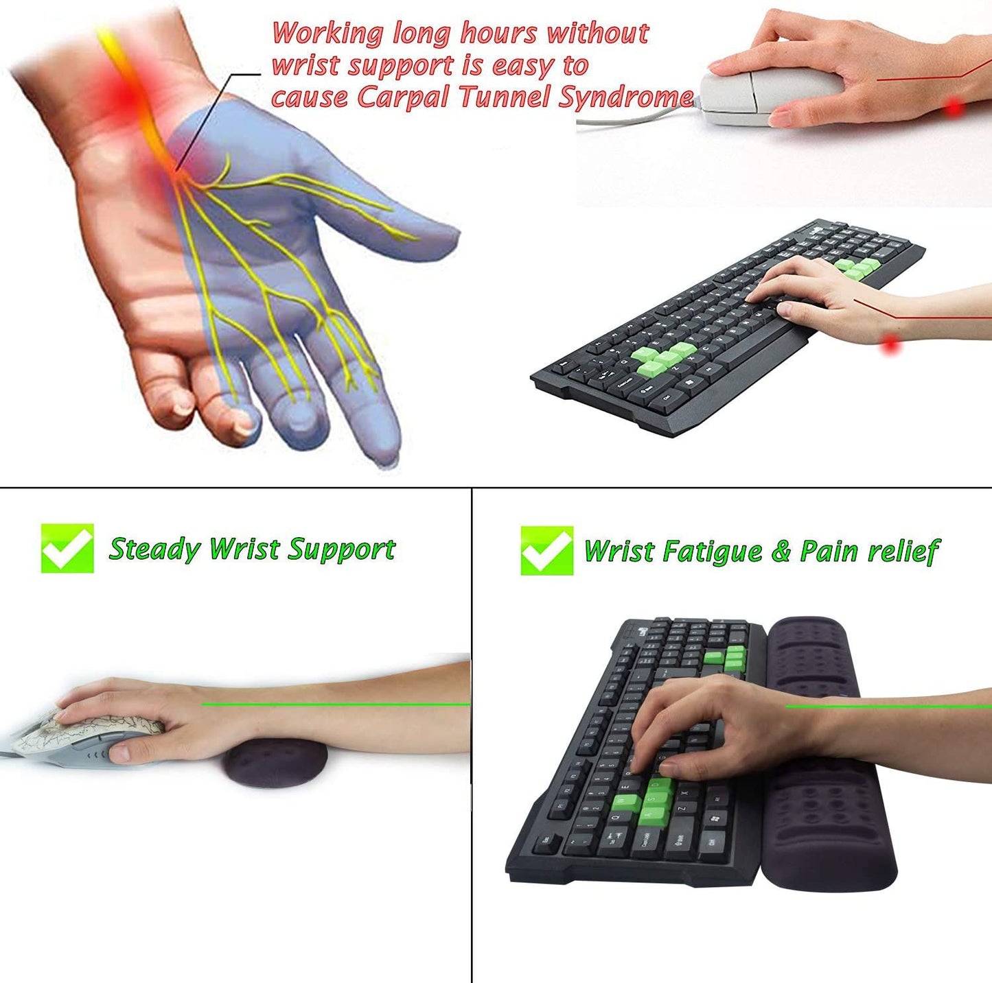 BRILA Upgraded Ergonomic Keyboard and Mouse Wrist Rest Support Cushion Pad Set - Comfy Soft Memory Foam Gel Padding & Non-Slip Palm/Hand/Wrist Pain Relief Rest Pad for Office Work, PC Gaming, Laptop