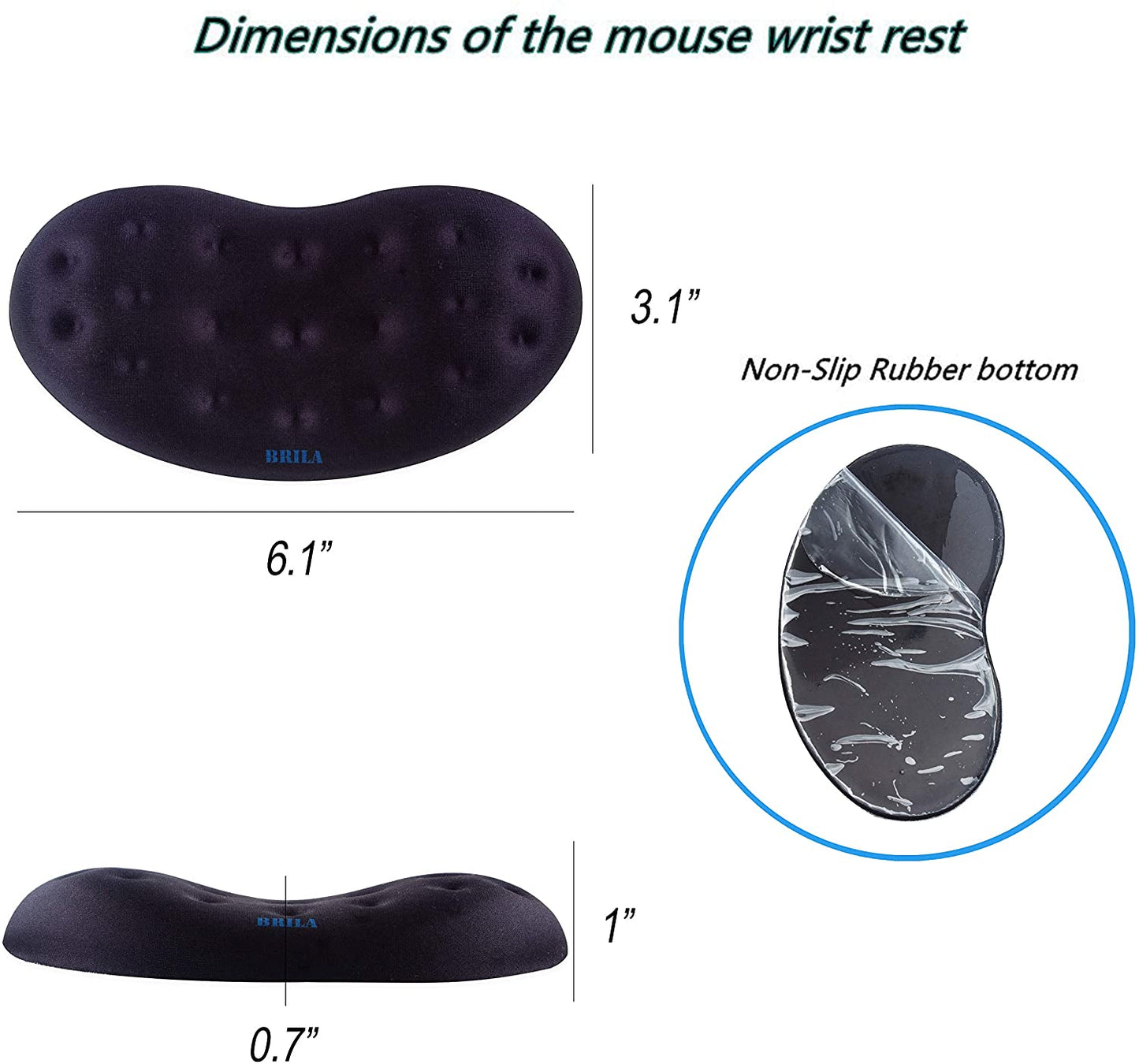 BRILA Upgraded Ergonomic Memory Foam Mouse Wrist Rest Support Pad Cushion for Computer, Laptop, Office Work, PC Gaming - Massage Holes Design Wrist Pain Relief