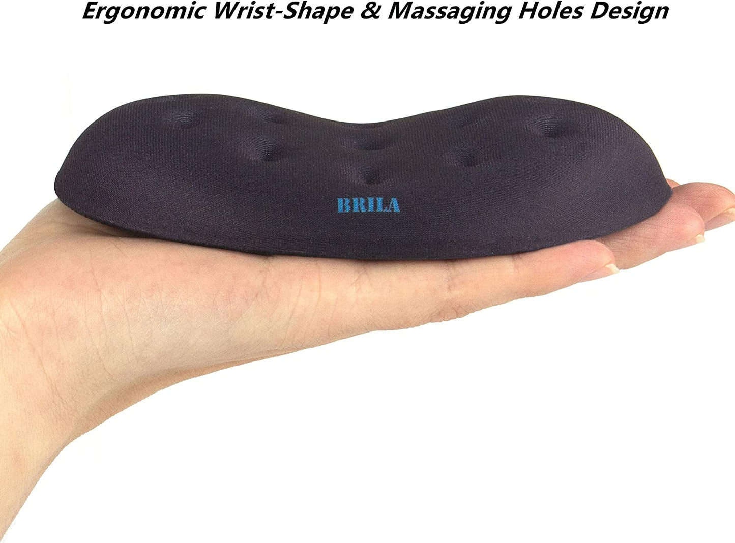 BRILA Ergonomic Memory Foam Mouse Wrist Rest Support Pad Cushion for Computer, Laptop, Office Work, PC Gaming - Massage Holes Design - Wrist Pain Relief