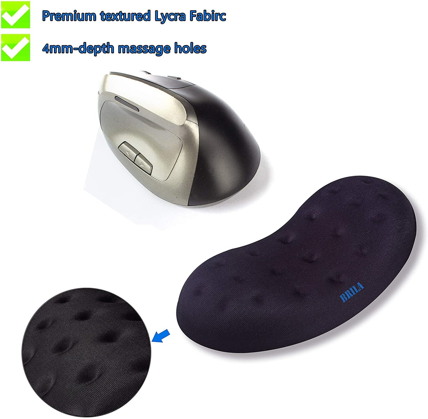 BRILA Upgraded Ergonomic Memory Foam Mouse Wrist Rest Support Pad Cushion for Computer, Laptop, Office Work, PC Gaming - Massage Holes Design Wrist Pain Relief