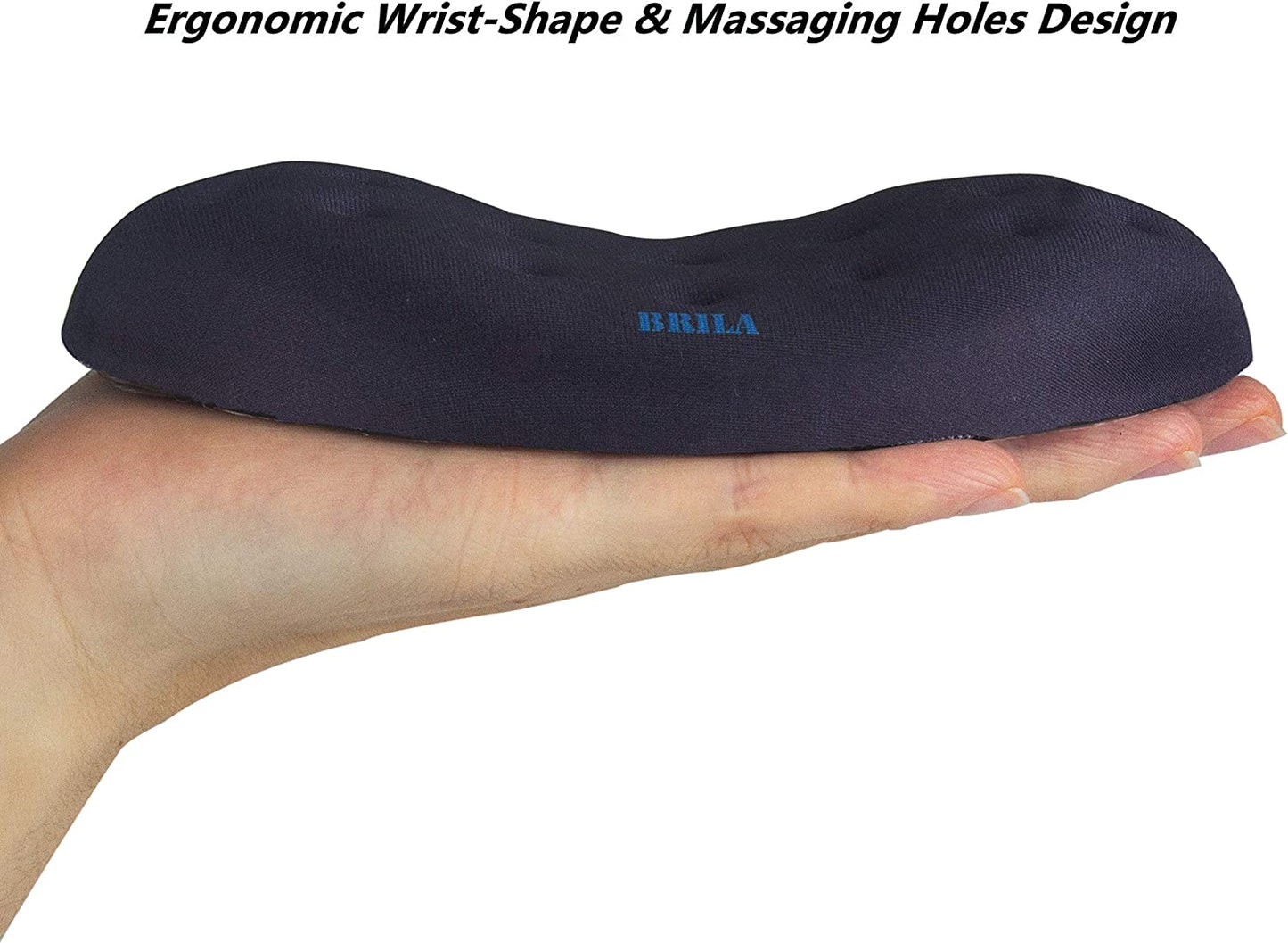BRILA Upgraded Ergonomic Memory Foam Mouse Wrist Rest Support Pad Cushion for Computer, Laptop, Office Work, PC Gaming - Massage Holes Design Wrist Pain Relief