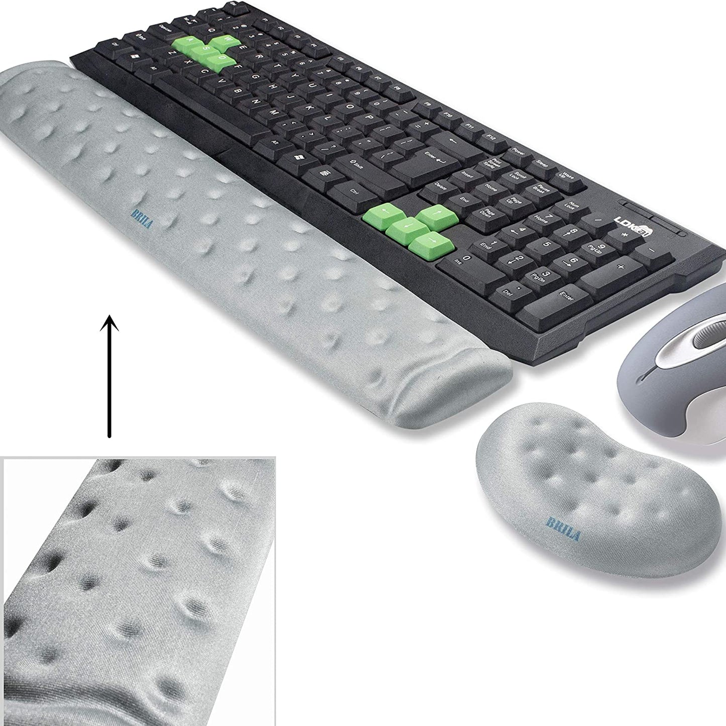 BRILA Memory Foam Mouse & Keyboard Wrist Rest Support Pad Cushion Set for Computer, Laptop, Office Work, PC Gaming - Massage Holes Design - Easy Typing Wrist Pain Relief