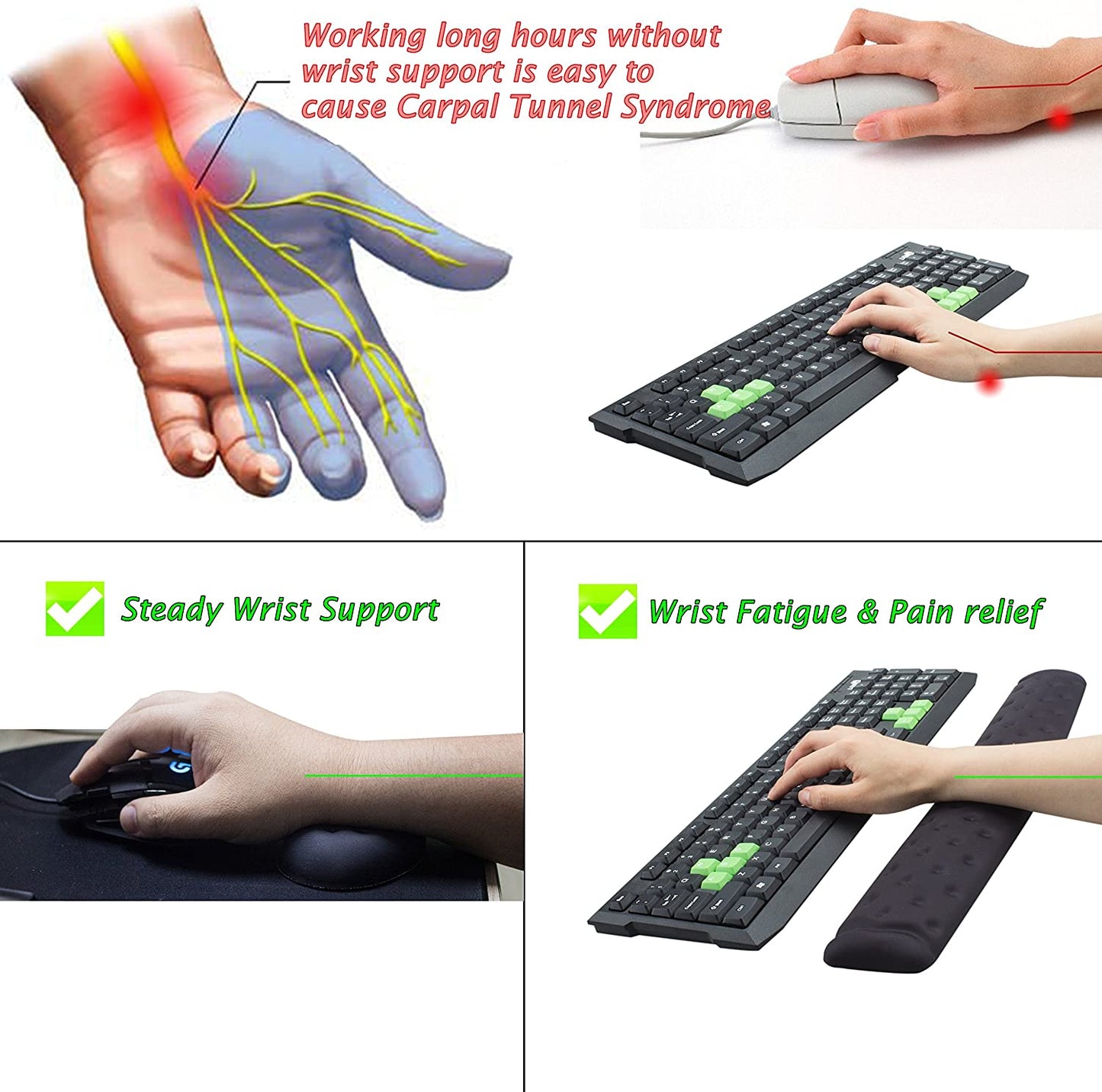 BRILA Memory Foam Mouse & Keyboard Wrist Rest Support Pad Cushion Set for Computer, Laptop, Office Work, PC Gaming - Massage Holes Design - Easy Typing Wrist Pain Relief