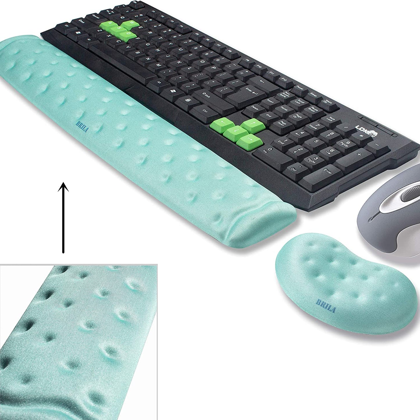 BRILA Memory Foam Mouse & Keyboard Wrist Rest Support Pad Cushion Set for Computer, Laptop, Office Work, PC Gaming - Massage Holes Design - Easy Typing Wrist Pain Relief